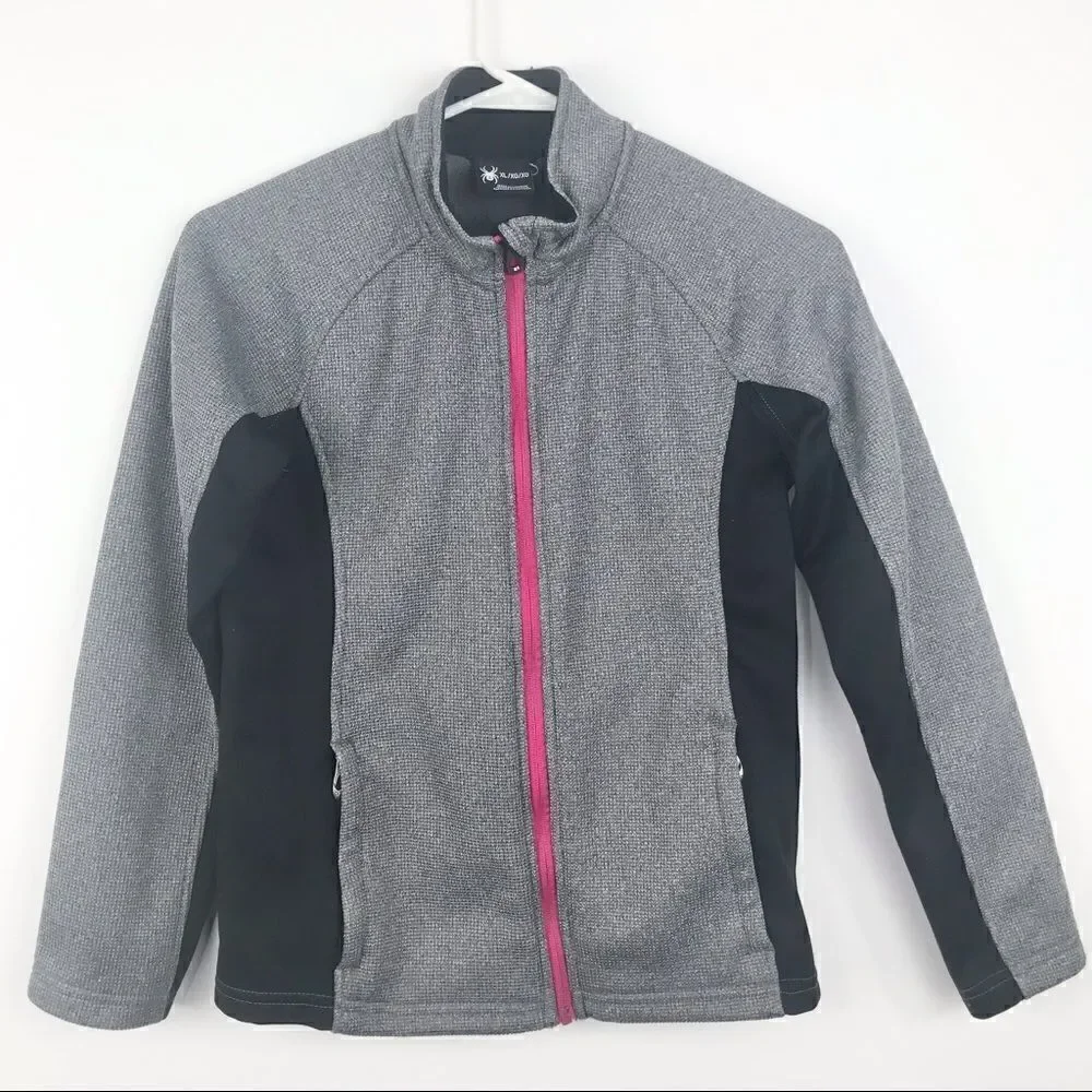 Spyder Gray and Black Zip Up Thermal Jacket with Pink Trim